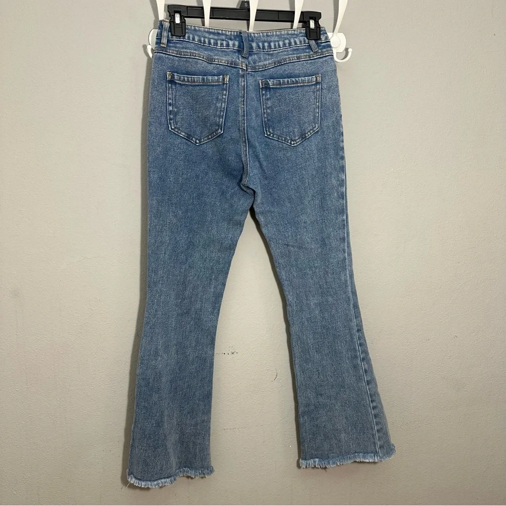 dELiA*s Blue Flare Jeans with Floral motives.Juniors/petite Women size S. Y2K.